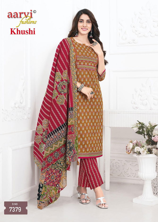 Khushi Vol 1 By Aarvi Cotton Ajrakh Printed Kurti With Bottom Dupatta Wholesale Shop In Surat
